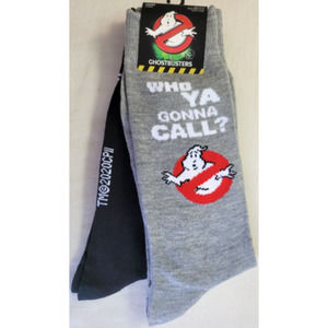 Ghostbusters Men's Crew Socks 2 Pack Large 10-13 Black Gray Who Ya Gonna Call